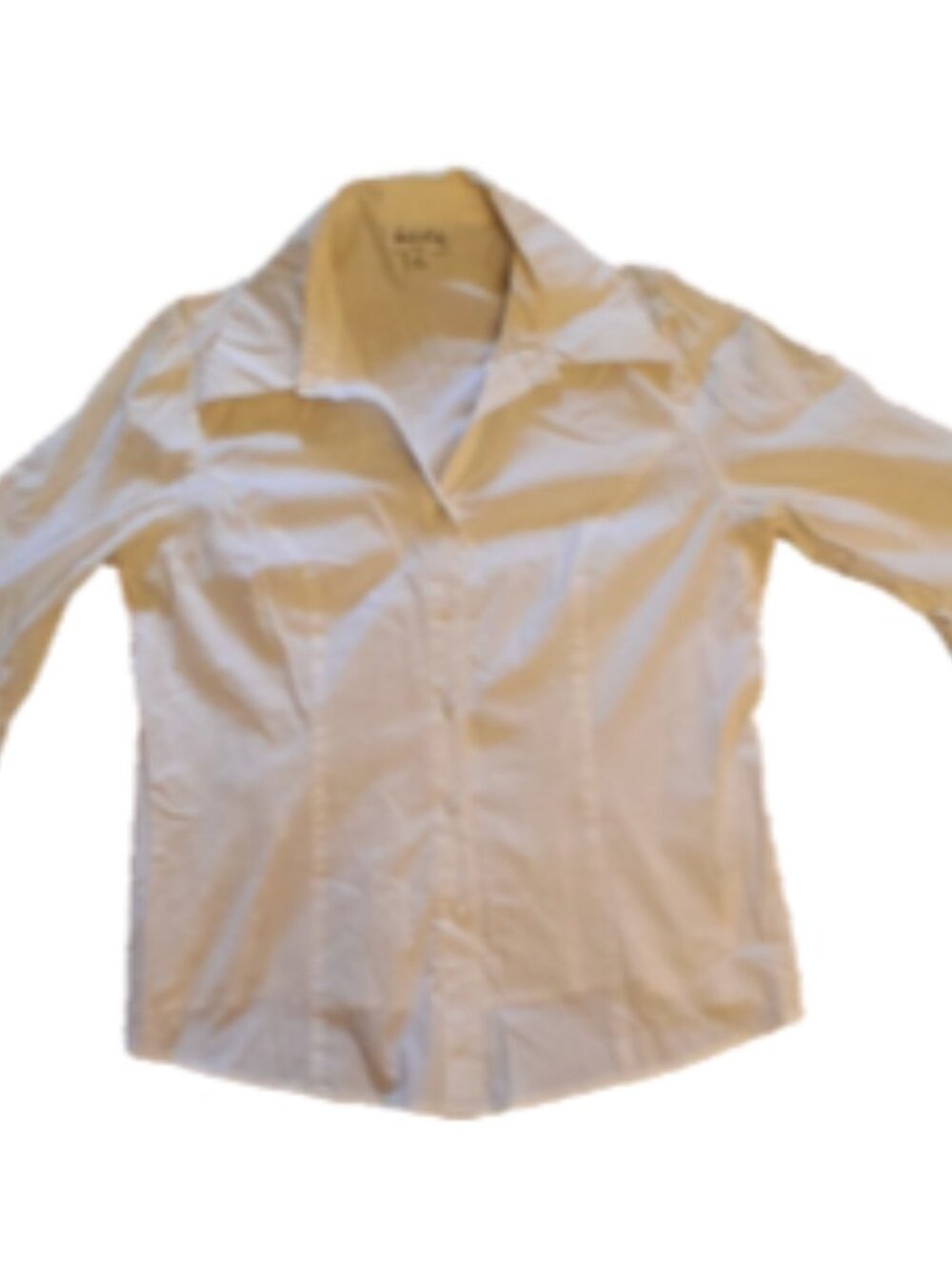 Women's Size 8 White 3/4 Bell Sleeve Wide Collar Stretch Dry Clean Only Shirt
